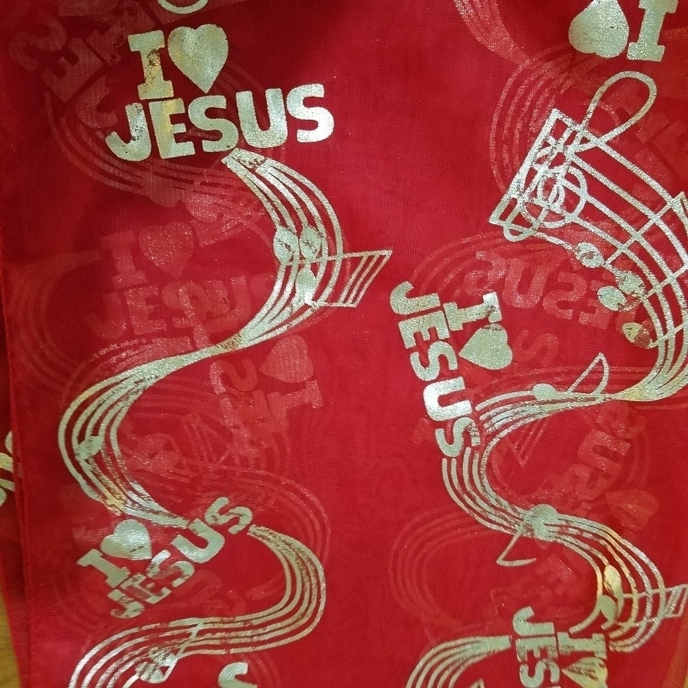 Lot of 3 Scarves Jesus Red Pink Black Metallic Gold 100% Polyester